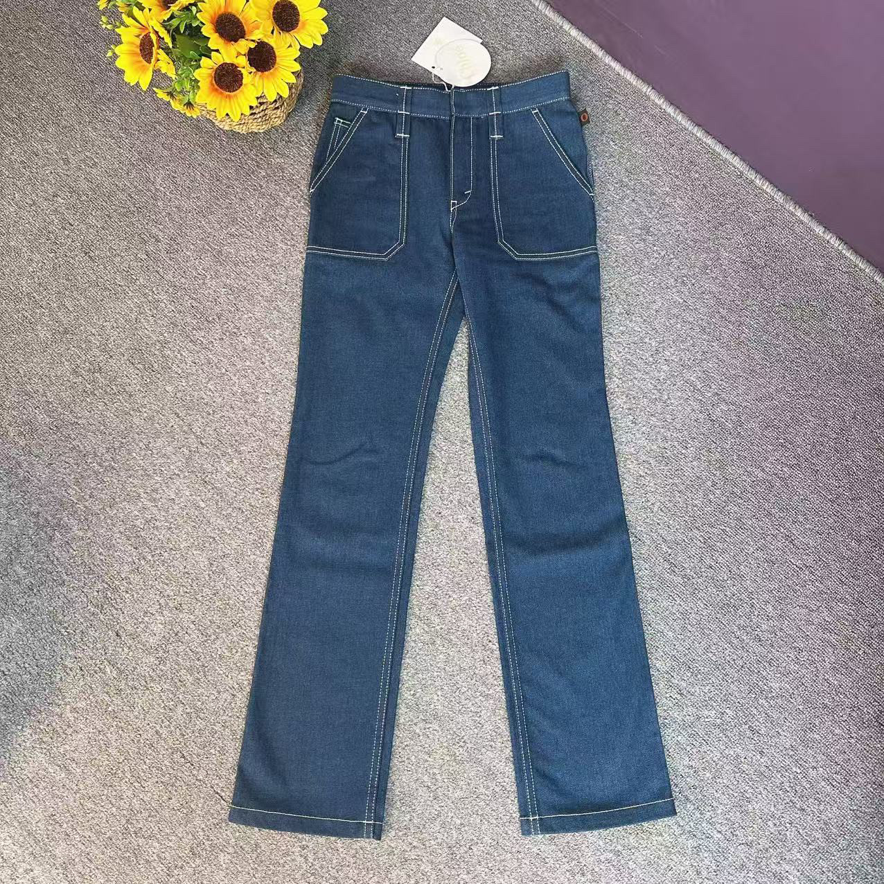 蘑菇英国代 蓝色明线直筒牛仔裤 FR34码腰围66臀围88适合90斤以下