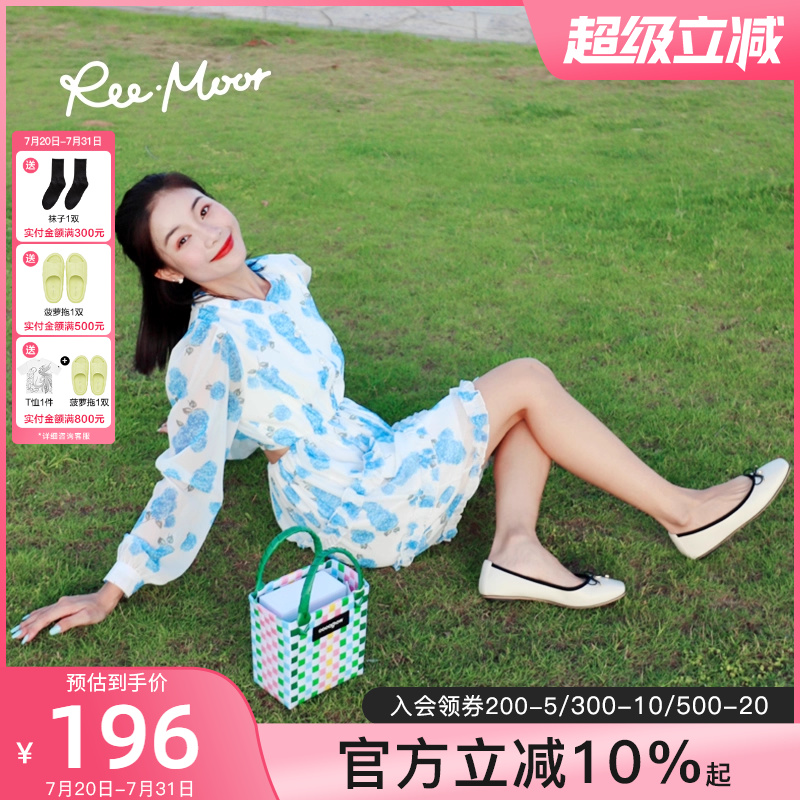 reemoor睿慕小香风法式单鞋复古蝴蝶结软底羊皮黑色瓢鞋平底鞋