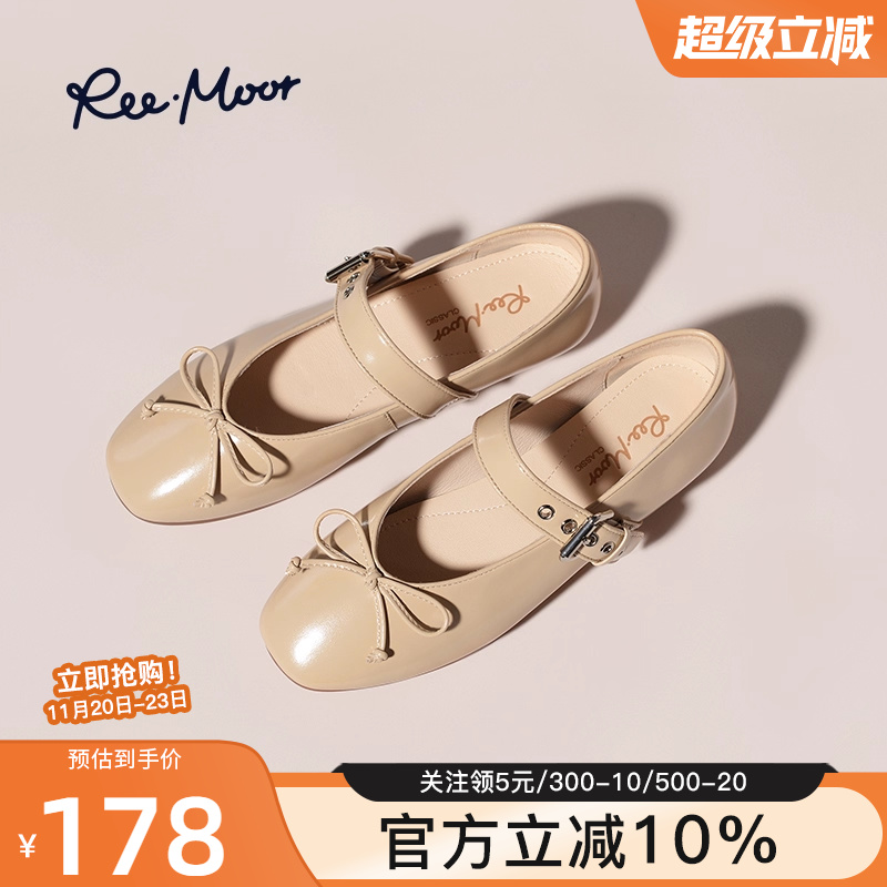 REEMOOR蝴蝶结复古低跟玛丽珍鞋