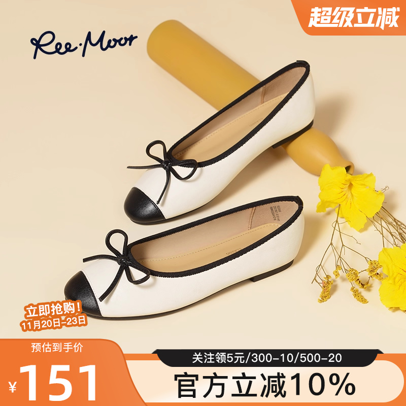 reemoor2025秋季新款圆头浅口单鞋平底鞋玛丽珍鞋复古蝴蝶结睿慕
