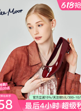 reemoor复古小红鞋单鞋女软底蝴蝶结平底鞋法式红色女鞋百搭睿慕