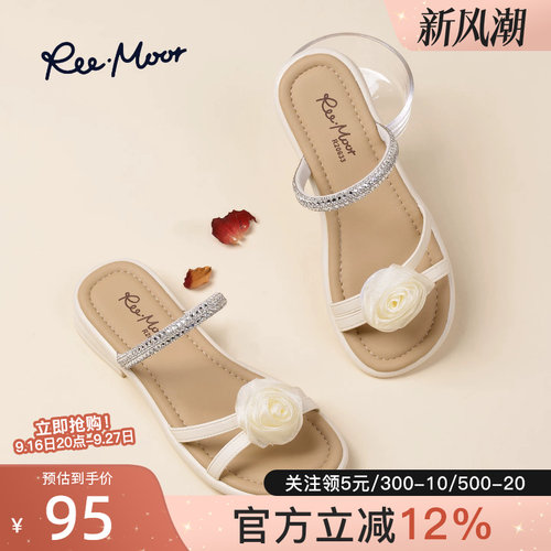 reemoor睿慕法式水钻一字凉鞋