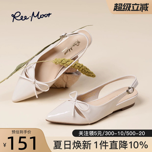reemoor法式尖头包头凉鞋女夏蝴蝶结低跟气质温柔后空女鞋睿慕