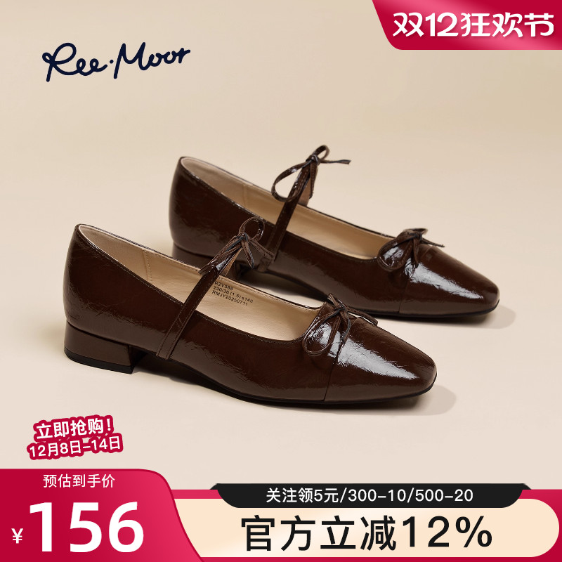 reemoor2025秋季新款法式复古方头蝴蝶结玛丽珍鞋女平底单鞋睿慕