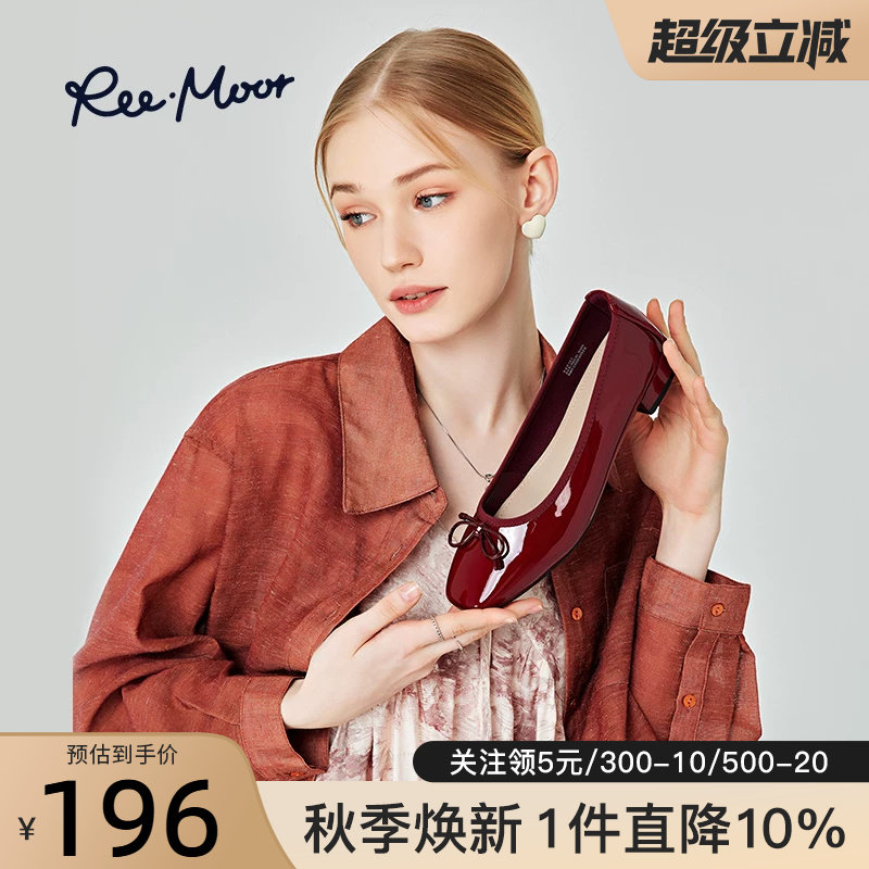 REEMOOR复古小红鞋方头蝴蝶结图片