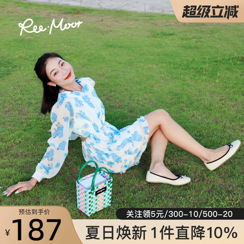 reemoor睿慕小香风法式单鞋复古蝴蝶结软底羊皮黑色瓢鞋平底鞋 - 封面