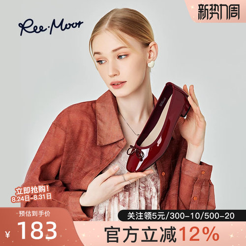 REEMOOR复古小红鞋方头蝴蝶结