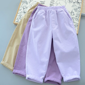 水洗棉布裤 女童薄裤 男童简约亮棉舒适长裤 夏初儿童纯棉裤 子 春季