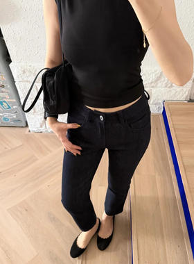 黑色小直筒牛仔裤女秋季新款高腰小个子九分修身休闲显瘦烟管裤子