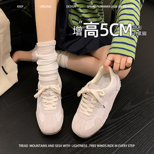 灰色女款舒适德训鞋5cm厚底小个子增高拼色巨好看舒适休闲阿甘鞋