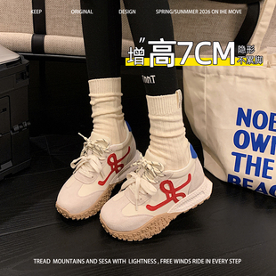 复古7cm内增高德训鞋女款2026年春季新款皮面百搭防滑运动休闲鞋