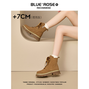 真皮厚底马丁靴女款2025夏季新款超火英伦风增高小个子棕色短靴子