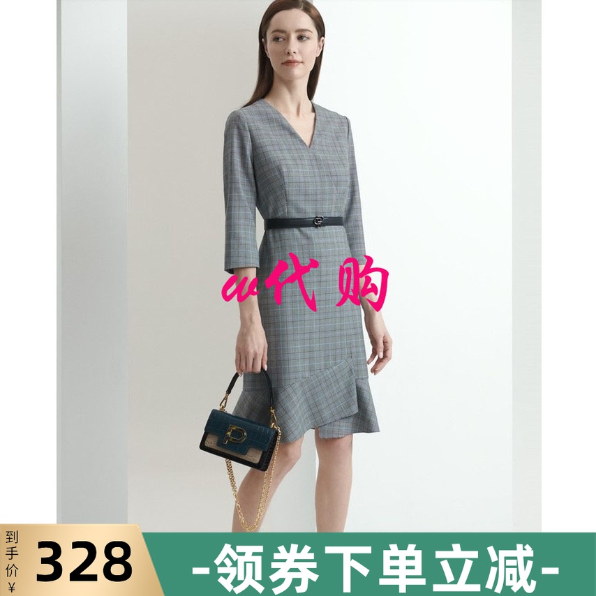宝姿2021春气质V领连衣裙OL职业包臀裙子女LL9D003LFF042