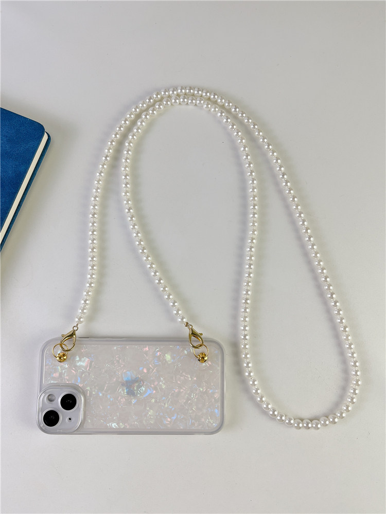 新款贝壳纹苹果15手机壳斜挎15pro适用iphone15plus带链条14promax可以背13珍珠链12斜跨11带镜