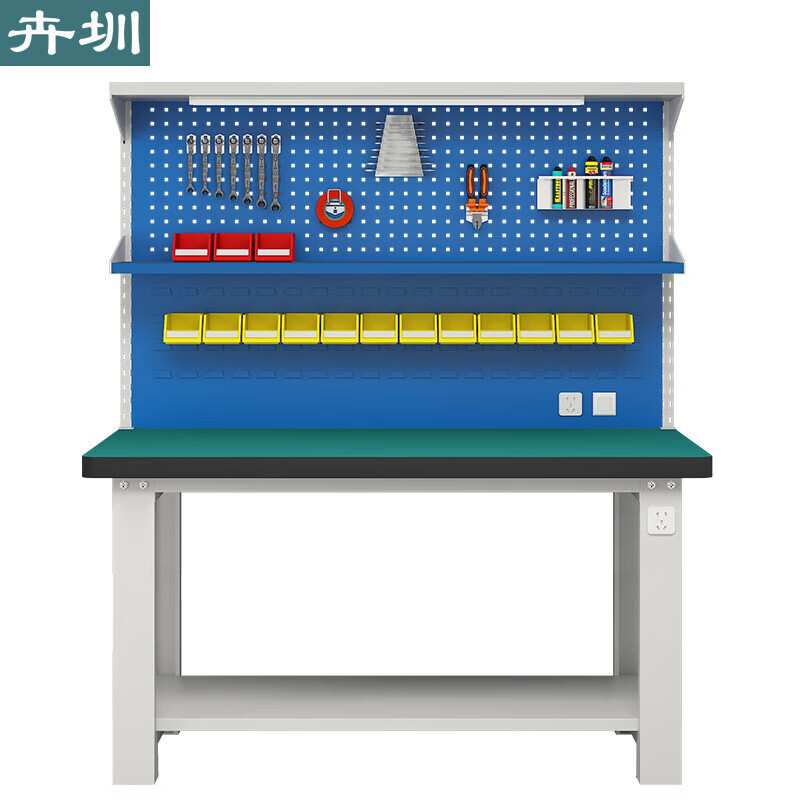 卉圳重型工作台钳工台防静电操作台维修检验桌1.5米长单桌双挂板
