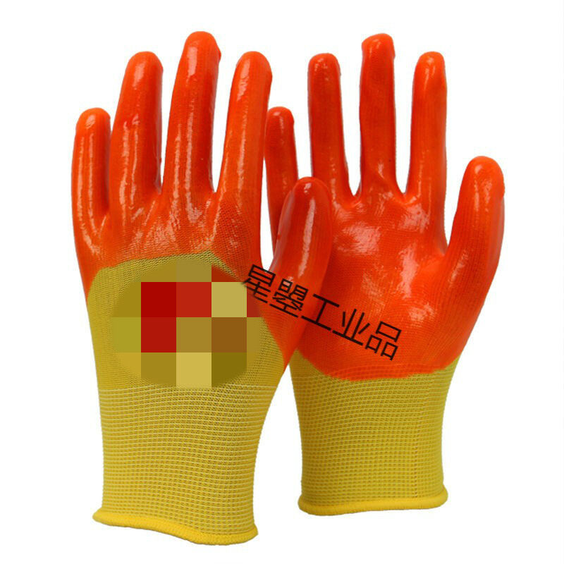 S318手套劳保耐磨工作加厚防水防滑牛筋PVC橡胶塑胶乳胶半挂31824