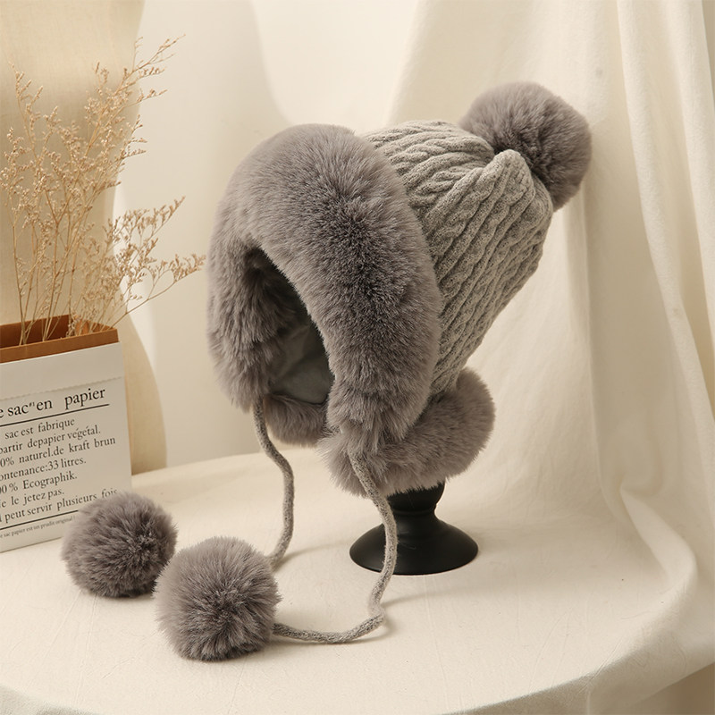 帽子护耳毛线帽女百搭冬季雷锋帽韩版加厚保暖加绒针织帽网红同款