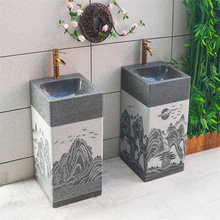 复古雕花家装主材户外庭院洗手台大理石一体立柱盆石头洗手盆台盆