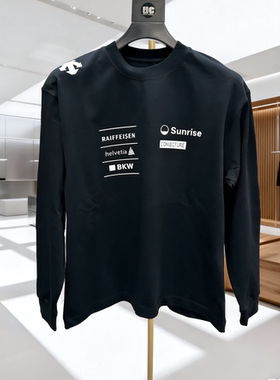 2026新款重磅立体字母标语印花长袖T恤男女宽松套头休闲上衣黑色