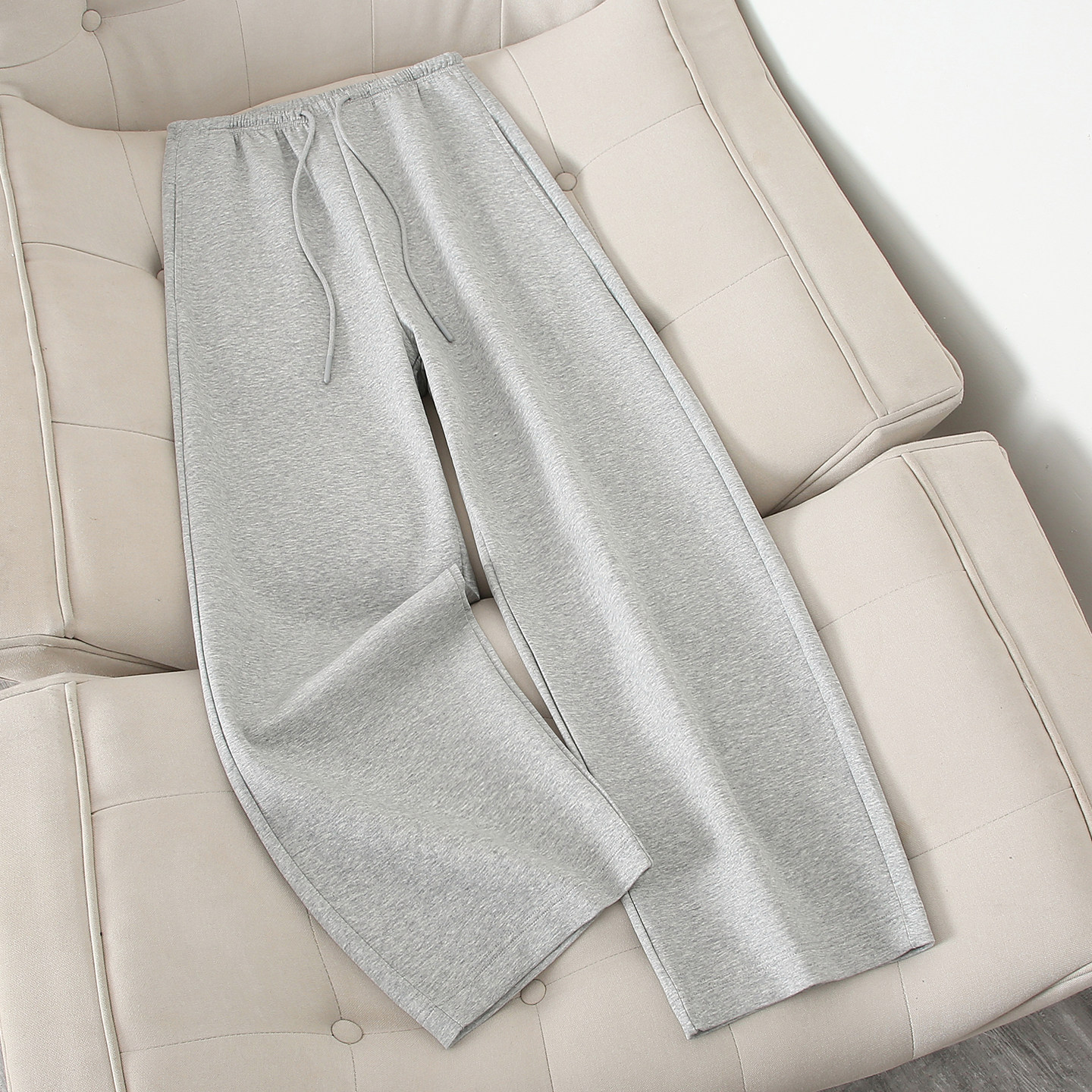 小个子高腰灰色阔腿裤女百搭宽松休闲裤极简风松紧腰抽绳弯刀裤,女装/女士精品,休闲裤,淘宝优惠券,粉丝福利购,淘宝优惠卷