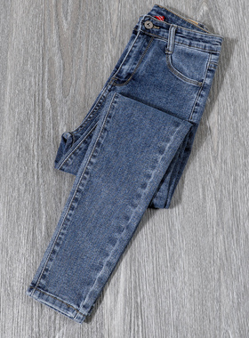 蓝色牛仔裤女高腰2024春季新款修身显瘦显高紧身弹力小脚铅笔裤子