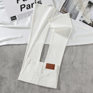 it :CHOCOOLATE白色高腰微喇牛仔裤女显瘦弹力小个子喇叭拖地裤子