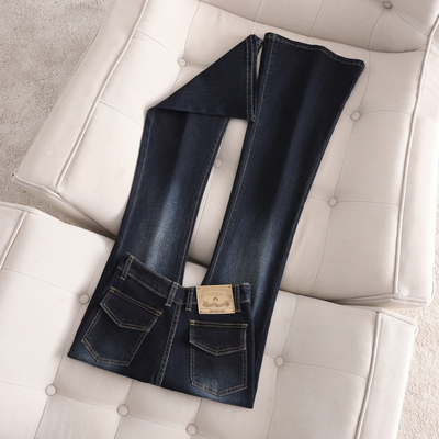 深蓝色美式高街微喇牛仔裤马蹄裤