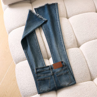 it :CHOCOOLATE毛边复古微喇牛仔裤女高腰修身显瘦弹力拖地喇叭裤