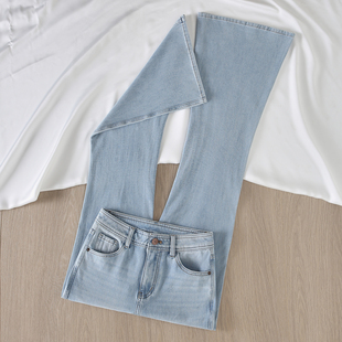 it :CHOCOOLATE「四面弹」浅色微喇牛仔裤女高腰显瘦弹力喇叭裤子