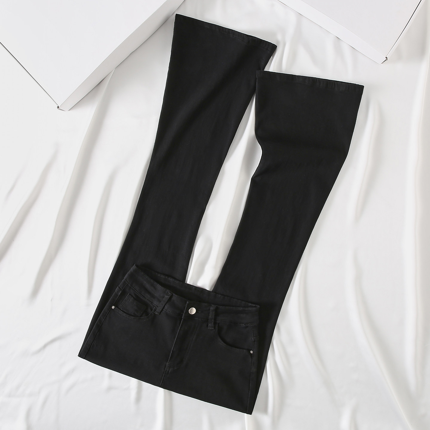 it :CHOCOOLATE黑色紧身微喇牛仔裤女高腰修身显瘦弹力拖地喇叭裤