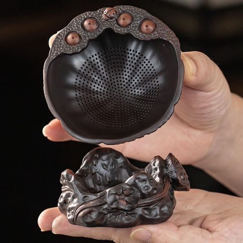 紫陶手工莲蓬茶漏套组全瓷一体