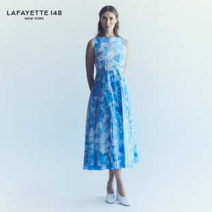 LAFAYETTE148/拉飞逸不规则百褶印花府绸连衣裙