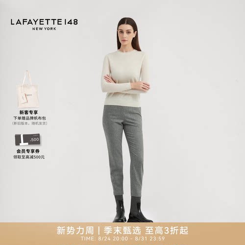 LAFAYETTE148/拉飞逸精梳山羊绒圆领羊绒修身型简约纯色针织上衣