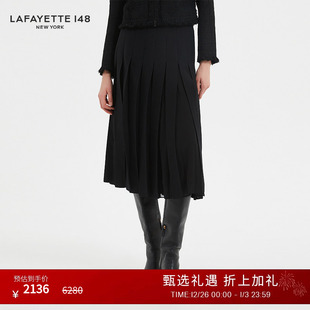 LAFAYETTE148 拉飞羊毛礼服呢压褶百褶裙