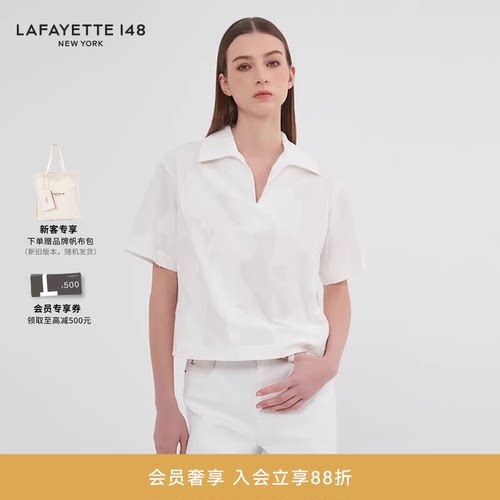 LAFAYETTE148/拉飞逸POLO领V领提花短款衬衫翻领轻薄质感简约上衣