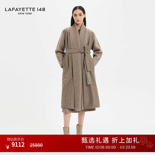 LAFAYETTE148 拉飞逸围巾领针织拼接棉服大衣