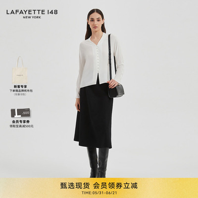 LAFAYETTE148/拉飞逸V领盘扣真丝乔其衬衫轻柔透气通勤蚕丝上衣