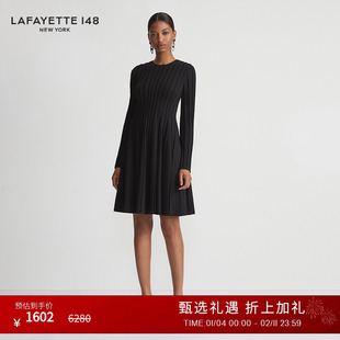 LAFAYETTE148/拉飞逸外缝拼接长袖高腰连衣裙