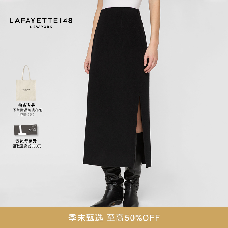 LAFAYETTE148/拉飞逸羊毛羊绒高腰侧开叉中长款半裙