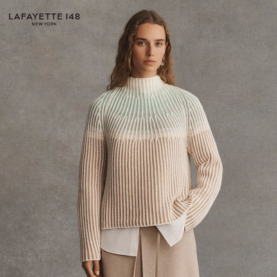 【26早春新款】LAFAYETTE148/拉飞逸羊毛羊绒渐变漏斗领针织上衣