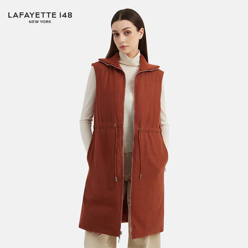 LAFAYETTE148/拉飞逸 白鹅绒中长款双面羽绒简约拉链连帽纯色背心
