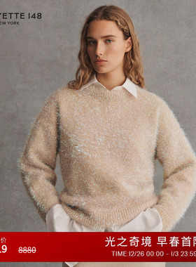 【26早春新款】LAFAYETTE148/拉飞逸彩虹金属丝线圆领针织上衣