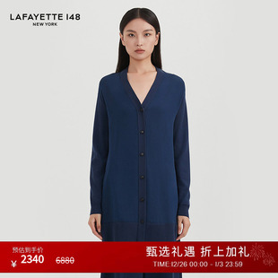 V领羊毛拼接针织开衫 LAFAYETTE148 拉飞逸中长款