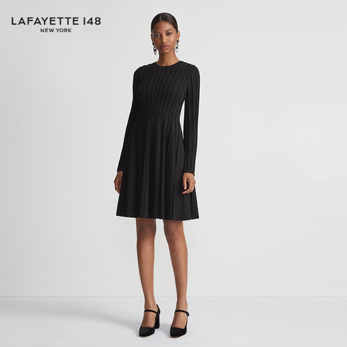 LAFAYETTE148/拉飞逸 外缝拼接圆领长袖连衣裙