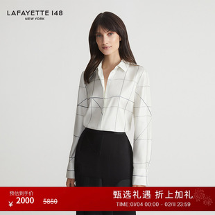 LAFAYETTE148/拉飞逸窗格纹理印花真丝衬衫