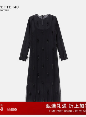 LAFAYETTE148/拉飞逸H型珠绣真丝薄纱乔其连衣裙