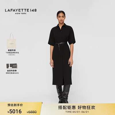 LAFAYETTE148/拉飞逸X型皮带系腰衬衫连衣裙小黑裙