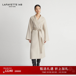 LAFAYETTE148 披肩领羊绒双面呢束腰大衣 拉飞逸
