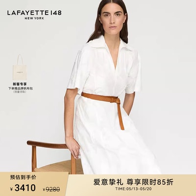 LAFAYETTE148/拉飞逸Polo领皮质系带提花连衣裙