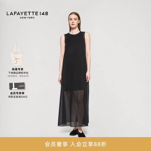 LAFAYETTE148/拉飞逸全棉巴厘纱半透视马甲连衣裙休闲宽松无袖